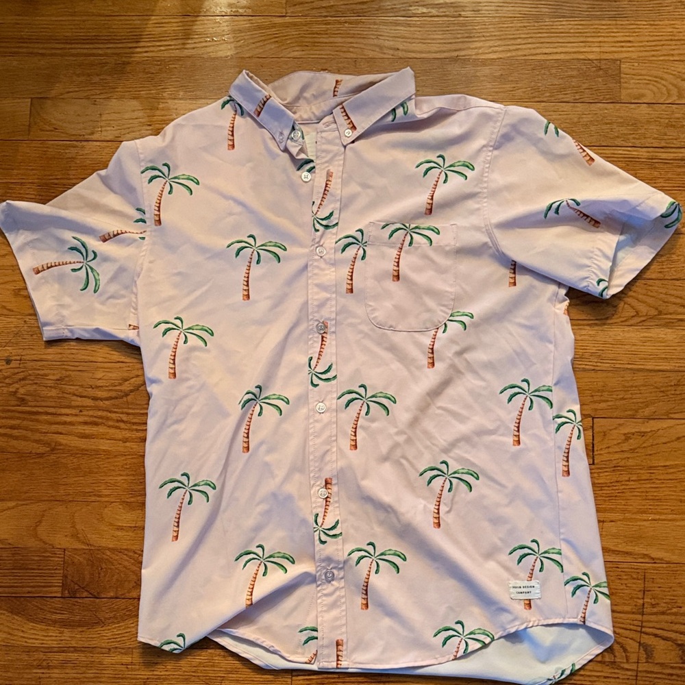 Duvin Pink Tropical Palm Tree Men's Casual Shirt. Like new!